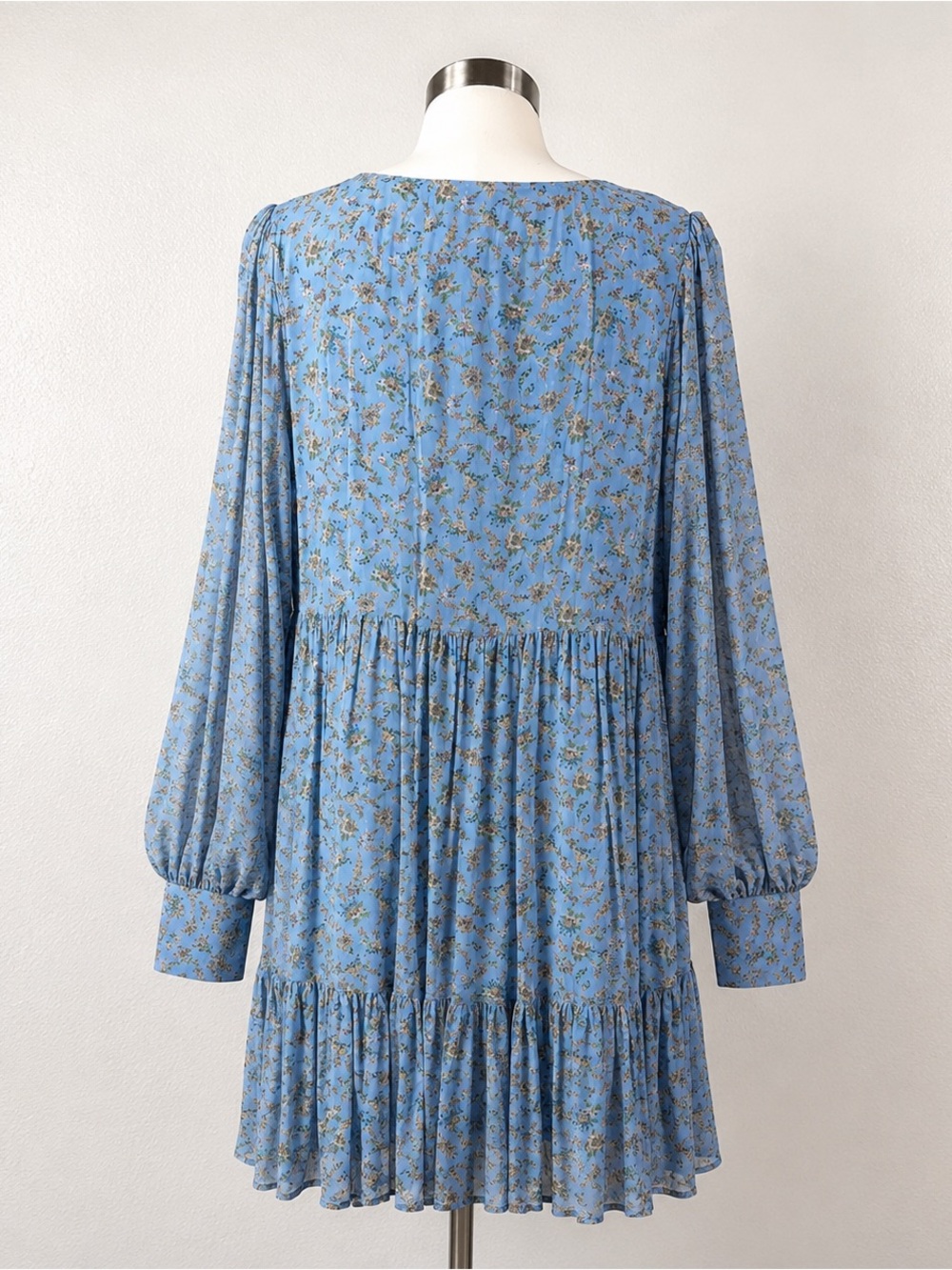 Sézane Aurena Dress Vintage Blue Praire FR 46/US 14 Floral Mini Romantic Boho - Picture 4 of 16
